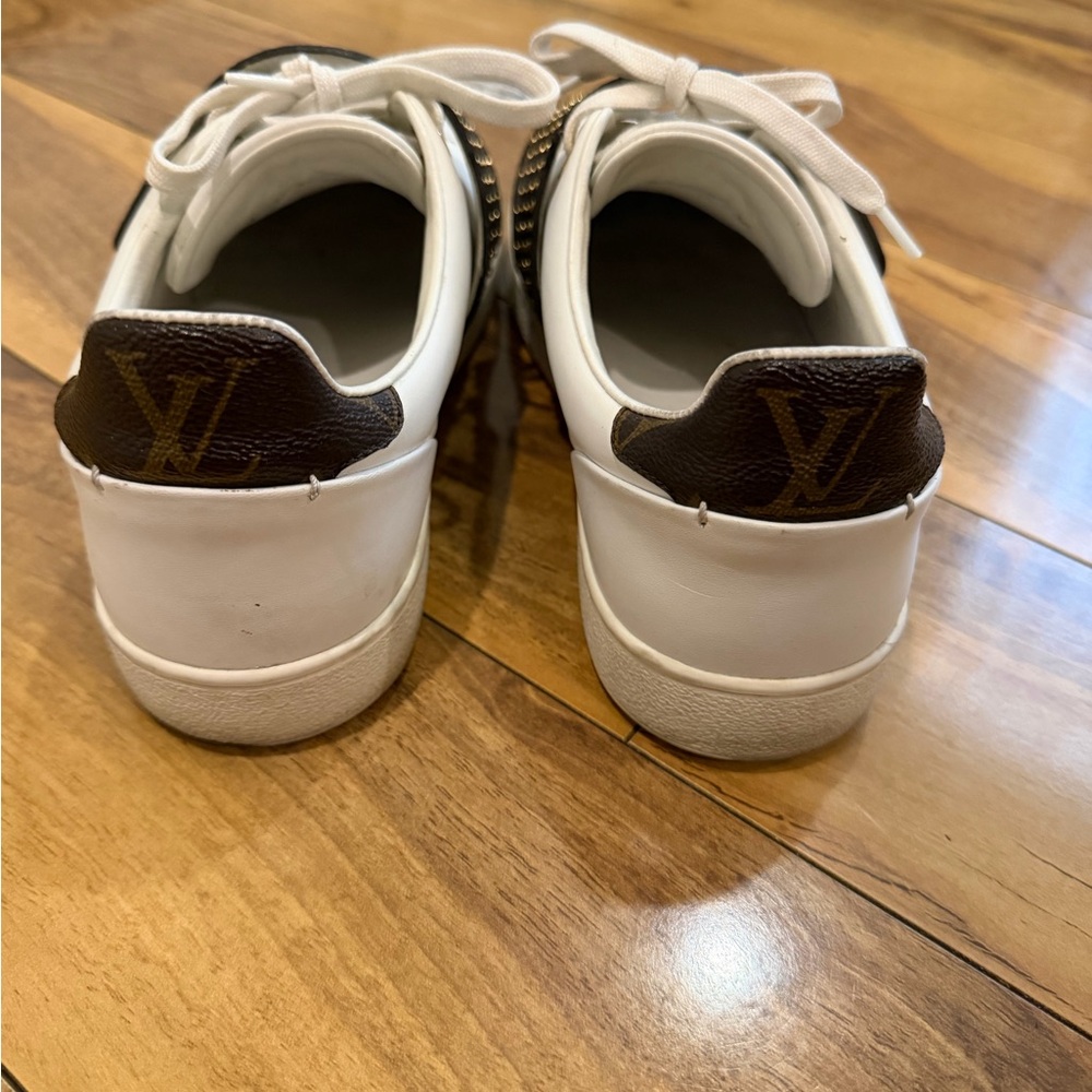Louis Vuitton White and Brown Sneakers with Gold Accents - Picture 3 of 3